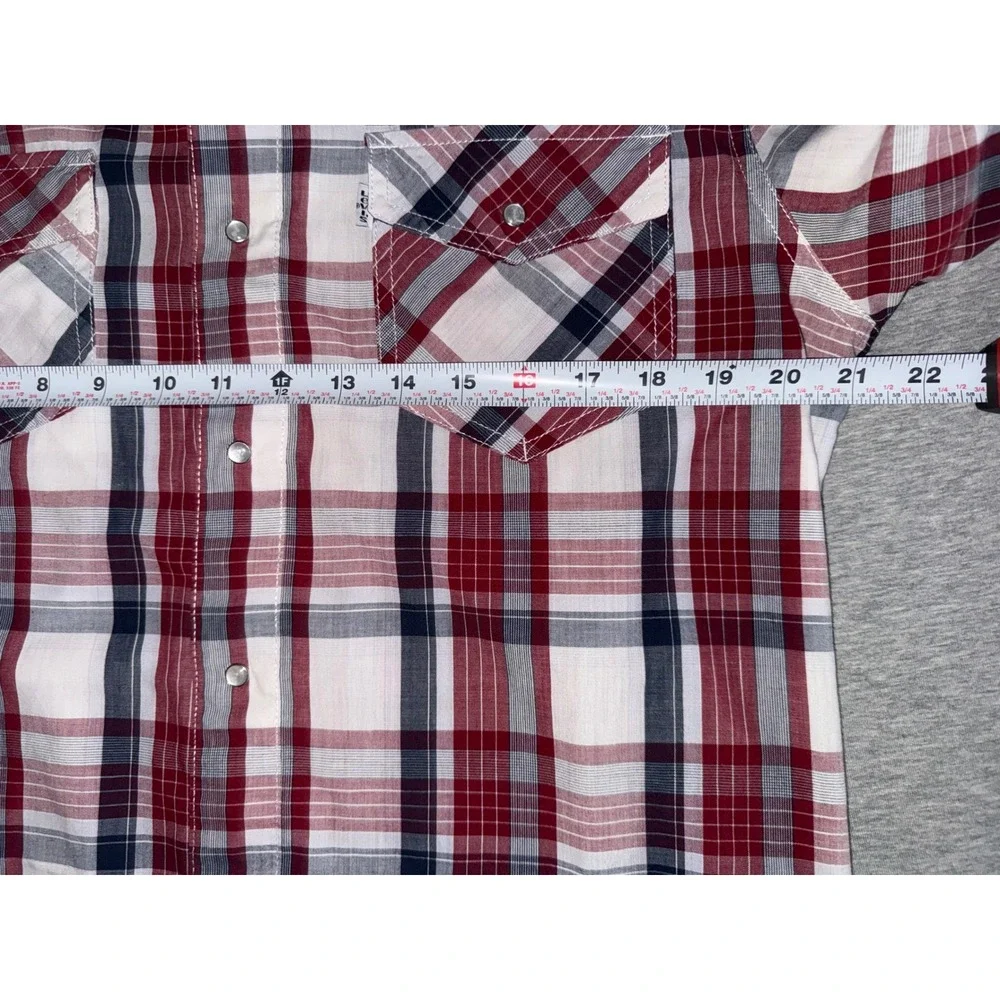 Levis Mens Modern Fit Red Plaid Pearl Snap Shirt Size Medium Cowboy Western
